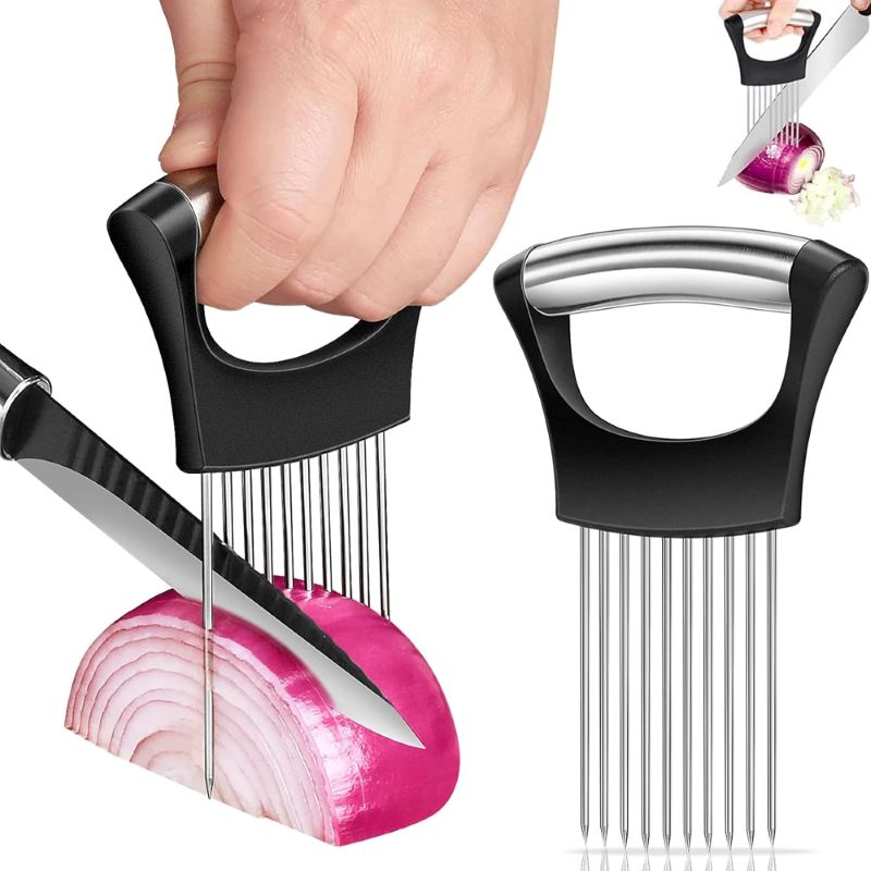 Onion Holder Slicer - Stainless Steel Onion Cutter Holder Food