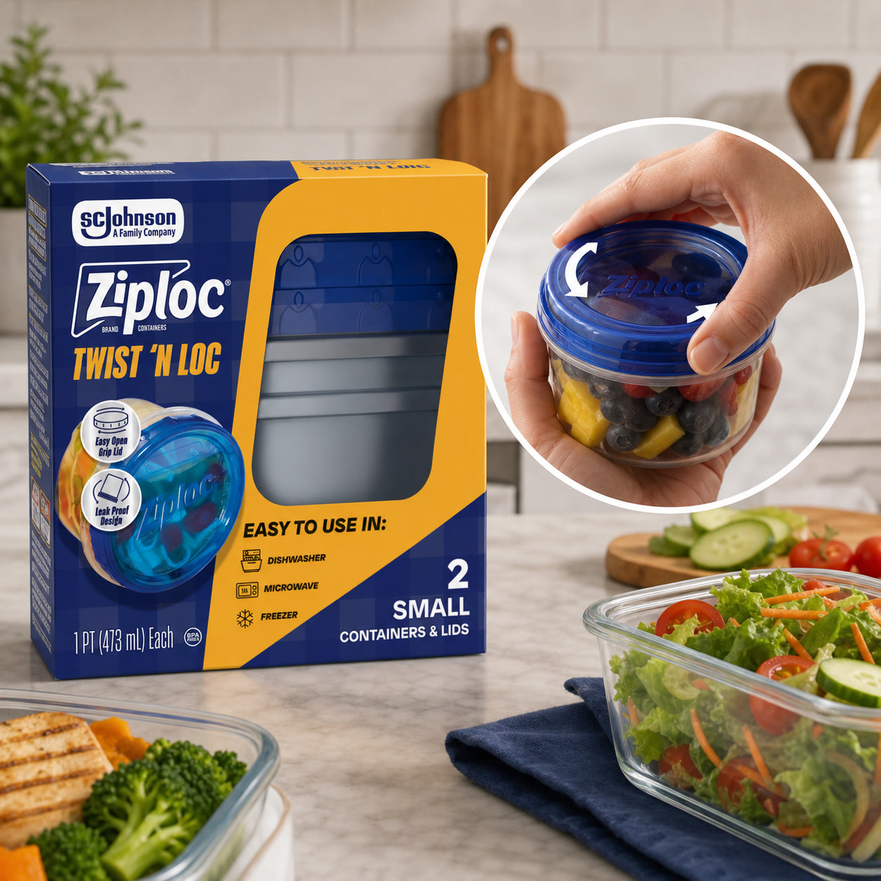 Meal Prep Kitchen - 2ct Small Twist Lock Food Storage