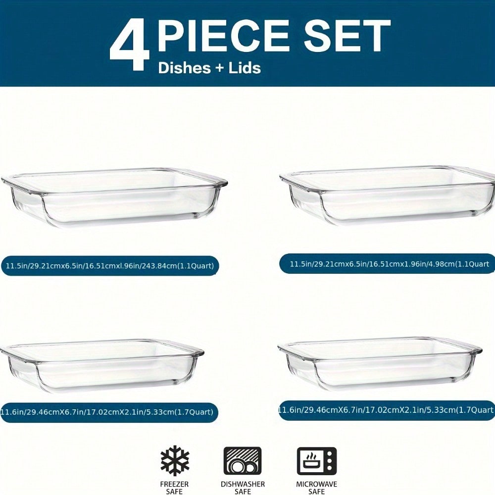Meal Prep Noodles - 4-Piece Rectangular Deep Glass Baking Tray