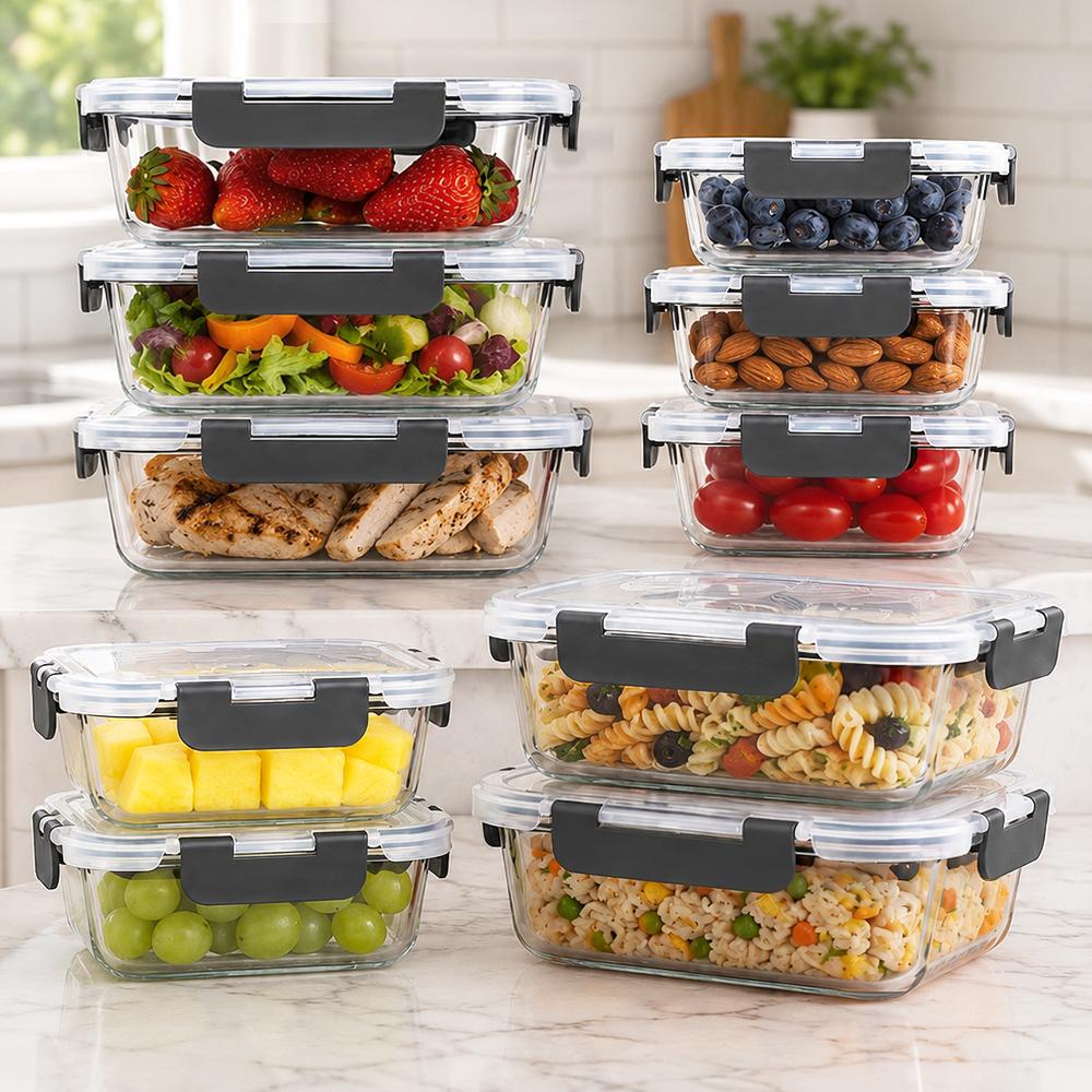 Meal Prep Glass Containers With Lids - Glass Food Storage Containers Set 10-Pack
