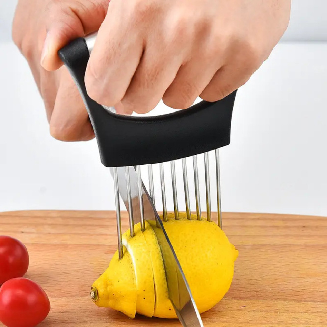 Onion Holder Slicer - Stainless Steel Onion Cutter Holder Food