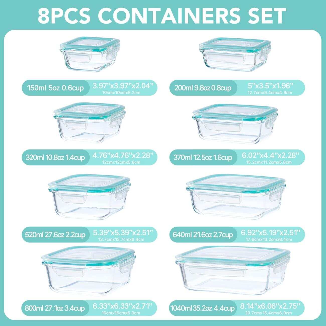 16pcs Sealed Glass Food Storag - Meal Prep Glass Containers With Lids review and price